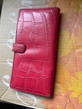 Danier Genuine Leather Red Croc-Embossed Long Leather Wallet